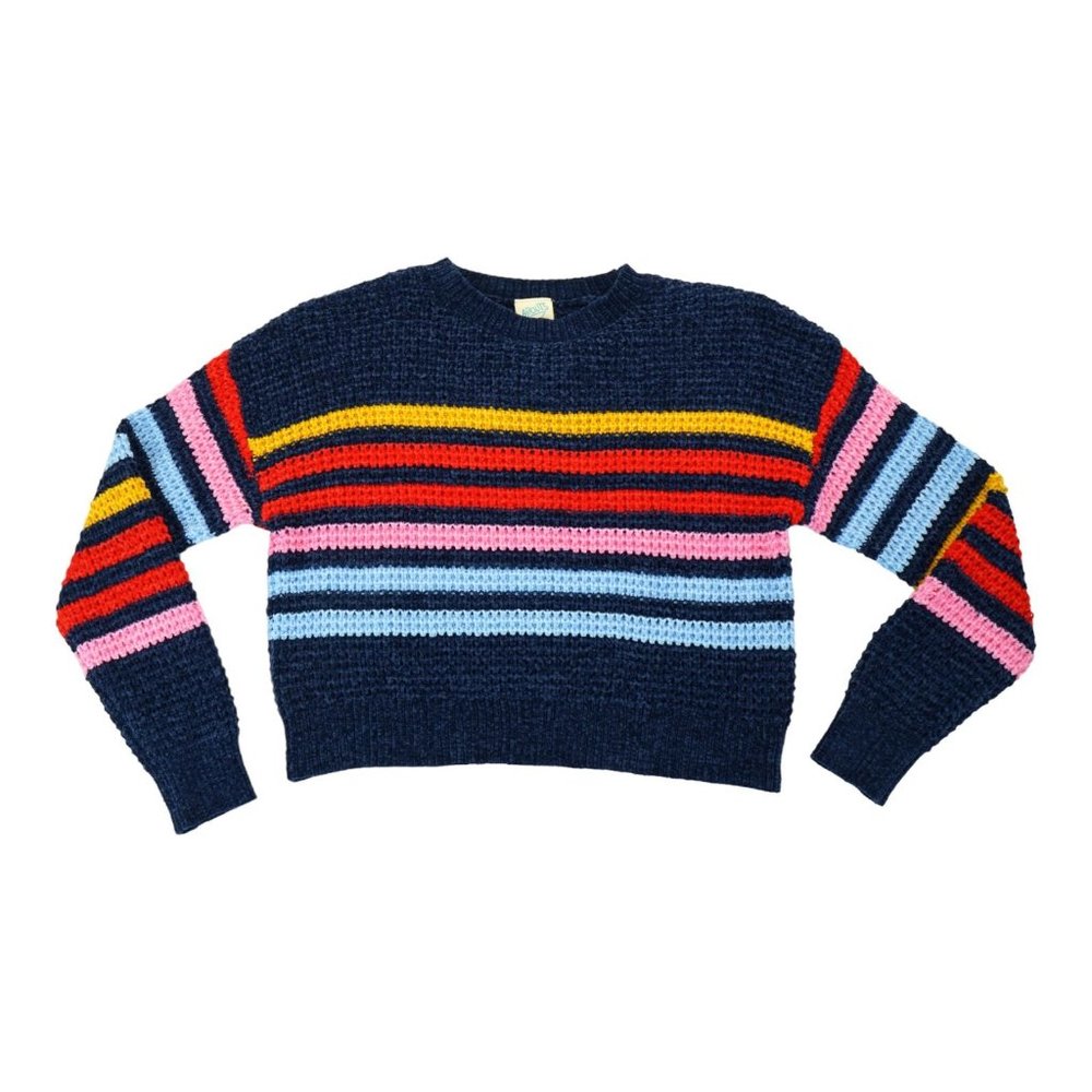 There Abouts Girls Crop Sweater size 14.5-16.5 Navy With rainbow Stripes